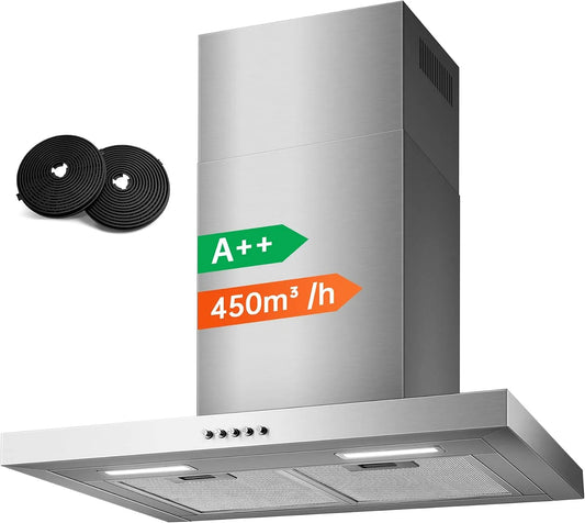 TopStrong 3-Stufen 450m3, Nástěnné digestoře, 60cm sada stěnových krytů, / h T- Tvar kapota, 3- krok mechanické, A + +, Stříbrná, 60cm, 65 dB