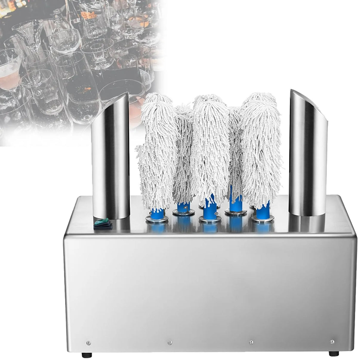 Pnpaea 8-HeadGlassPolisher, Myčky skla, Elektrický postřikovač skla, S 5 / 8 kartáči na bary, 1200 hrníčků / h čisticí, Průhledná, 10 cm, 4 v