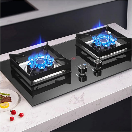 belund, Elektrické vařiče, Plynové vařiče 2 hořáky, tvrzené sklo, dvoupalivová plynová plotýnka LPG / NG, Černá, 5.2 KW