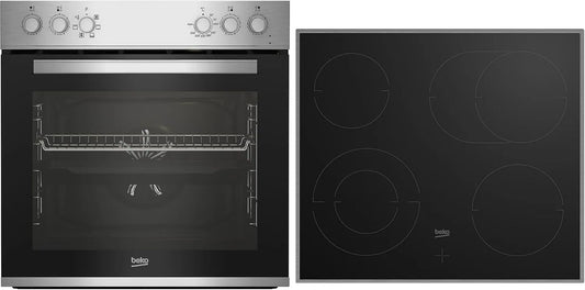 Beko BBUE12020X, Sety sporáku a trouby, built- in sporák set, multifunkční pec s 6 topnými typy a skleněnou keramickou, Černá / stříbrná, 72 l