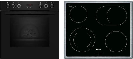 Neff EDX4PB0 E2CCG6AK3, Sety sporáku a trouby, sporák sestávající z sporáku, 60 x 60 cm, pyrolýzní samočištění, Circotherm, LED, Černá