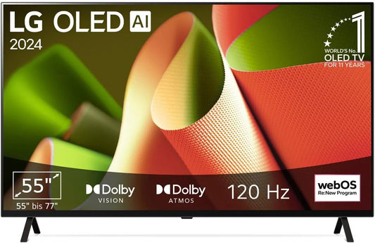 LG OLED55B4ELA, Televizory, TV 139 cm (55 palců) OLED TV (α8 4K AI procesor, Webos 24, Dolby Vision, do, Černá, 139 cm, OLED, 4K, 120Hz