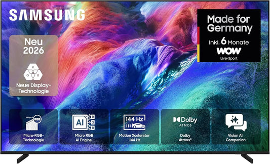 Samsung R85H, Přenosné televizory, Micro RGB 4K 85 palců (214 cm), UHD TV, Micro RGB HDR + & AI Engine pro, Černá, 4K, 214 cm, 144Hz, 9 x 108