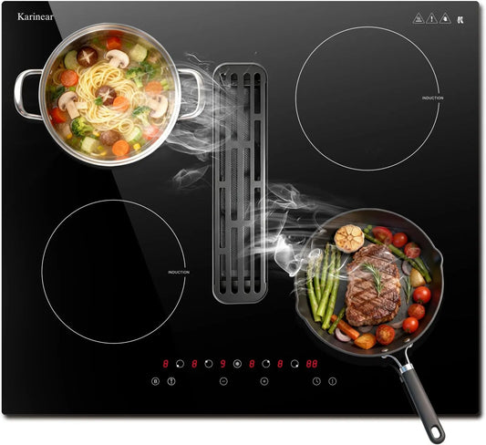 Karinear, Varné desky, Karineární indukční sporák s kanálem 60cm, 7200W, 4 zóny, Boost, Černá, 60cm, 240V, 6400 W