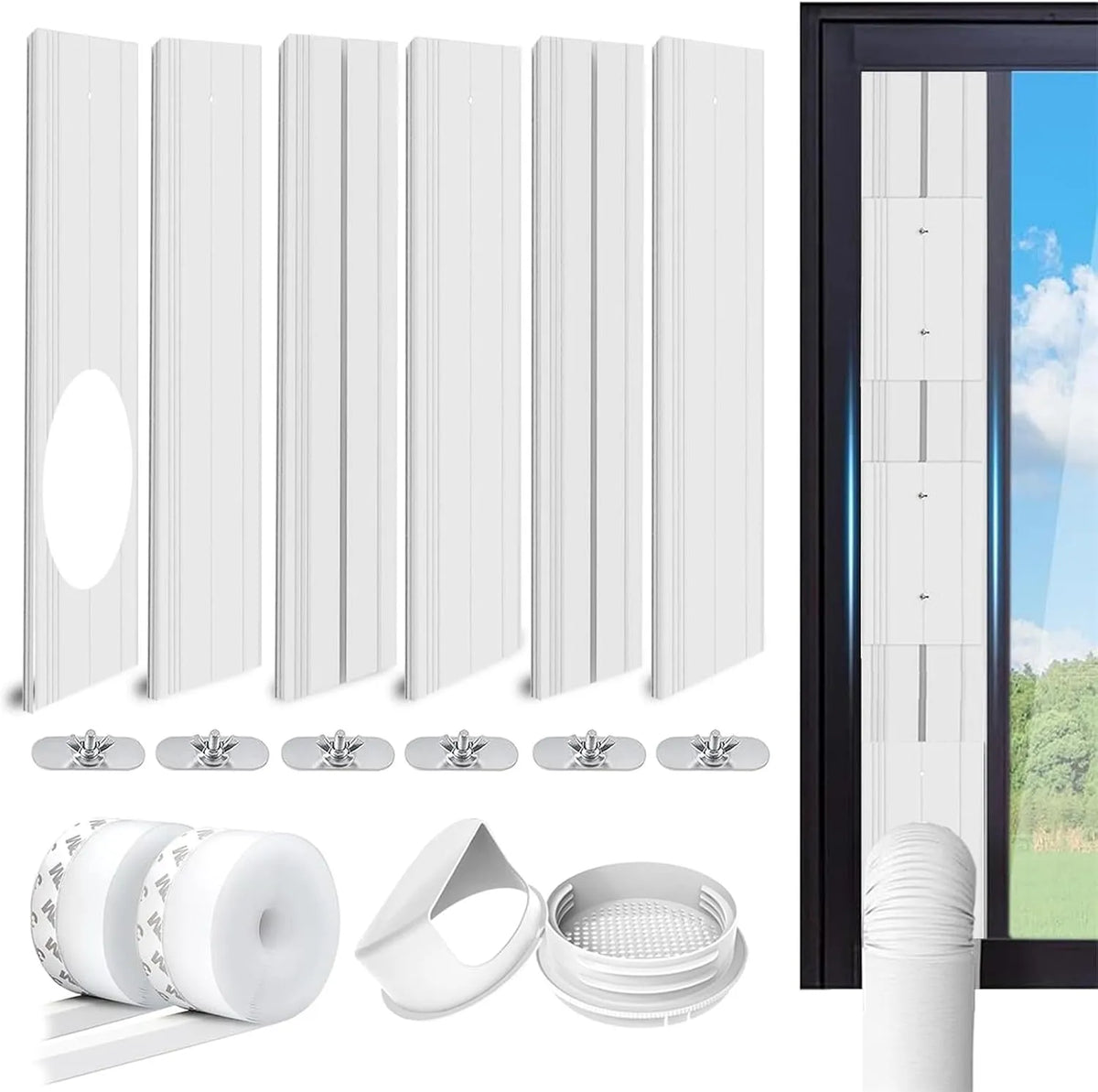 LINGKY, Uzávěry oken, Uzávěry na okenní uzávěry pro mobilní klimatizátory vzduchu, sušičky oděvů, Bílá, 225 cm, 43 cm, 13 cm, 15 cm