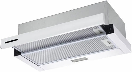 HEINNER HTCH-F400WH, Výsuvné digestoře, instalační sporák, Černá, 400W, 59, 5 cm, 65 dB, 60cm