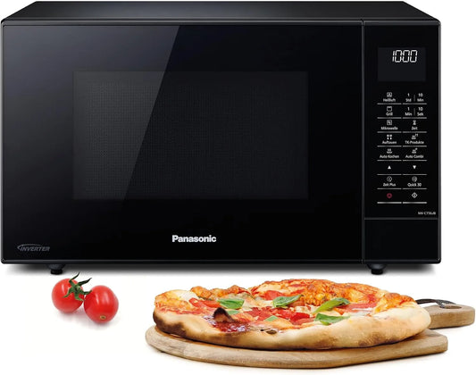 Panasonic NN-CT56JBGPG, Teplovodní mikrovlnná trouba, Slimline Combi Mikrovlnná trouba s grilem, Skleněná kulatá, 27 l, 1000 W, 40 /, Černá
