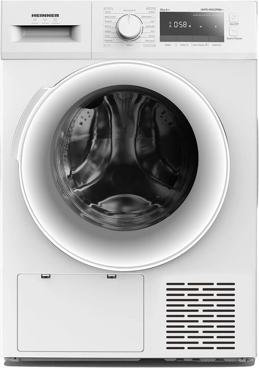 HEINNER HHPD-M8G3PDA, Sušičky s tepelným čerpadlem, ++ + + Warmtepompdroger - 8 kg droogcapaciteit, energetická třída A + +, Sensor, Bílá, 8G
