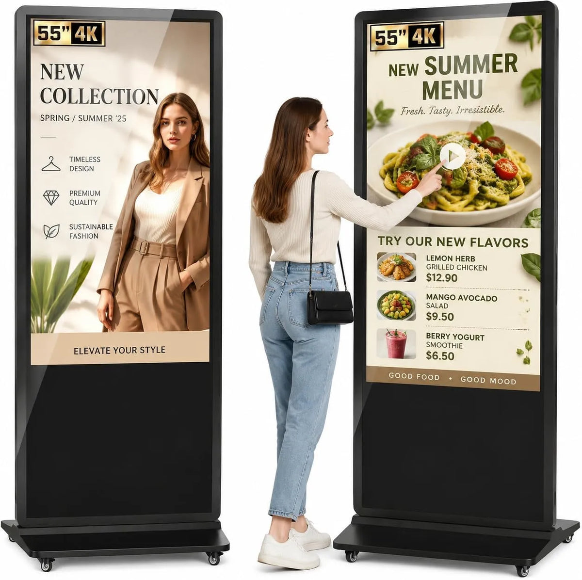 YCKJNB, Monitory, 55 palců Digitální zákaznická zátka, 4K LCD IPS Digitální reklamní displej s OS, Černá, 4K, 3l