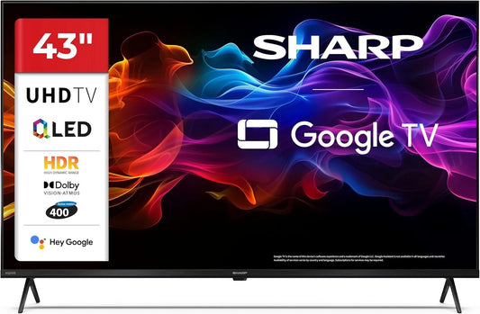 SHARP 43HP5365E HDR10, Televizory, Google TV, 43 'UHD, Bezrámové, 60 Hz, QLED, Dolby Vision HDR, Google Assistant, Černá, 43 '