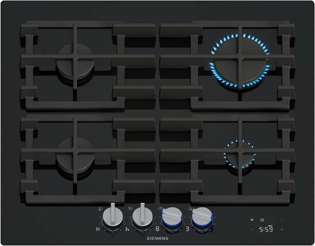 Siemens iQ700 ER6A6PH40, Varné desky, Smart Gas Cooktop 60 cm tvrzené sklo černé, Černá, 60 cm, 700 G