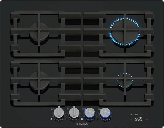 Siemens iQ700 ER6A6PH40, Varné desky, Smart Gas Cooktop 60 cm tvrzené sklo černé, Černá, 60 cm, 700 G