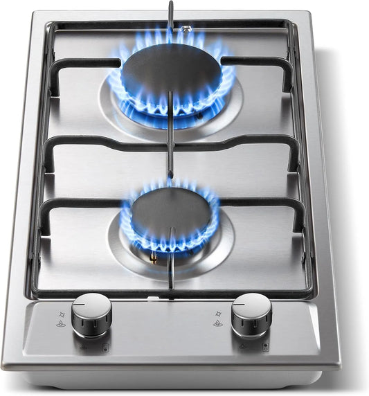 TopStrong, Varné desky, Gas Cooktop 2 Flame, 30cm nerezová plynová Cooktop s automatickou ochranou, Stříbrná, 30cm, 4200W, 2 v, 2400W