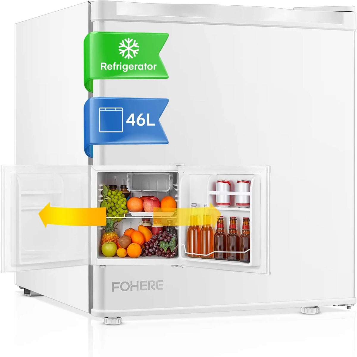 FOHERE, Minichladničky, FÓRY Mini Lednice 46L s lednicí, Bílá, 46L, 0, 22 kW, 51cm, 42 dB