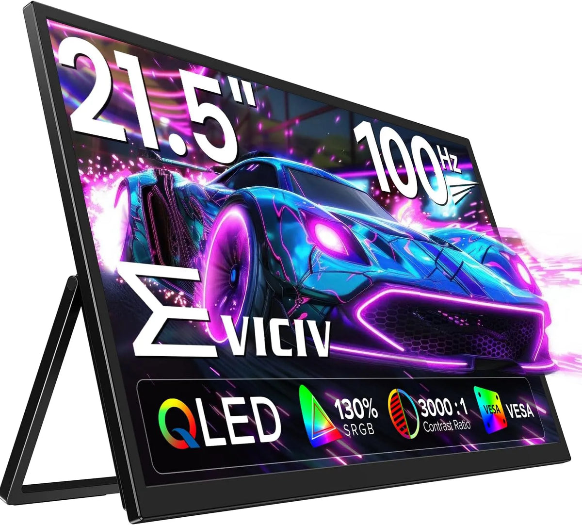EVICIV, Monitory, Přenosný monitor 21.5 palců 100Hz GroBer QLED 130% sRGB 3000: 1, Černá, 100Hz, QLED