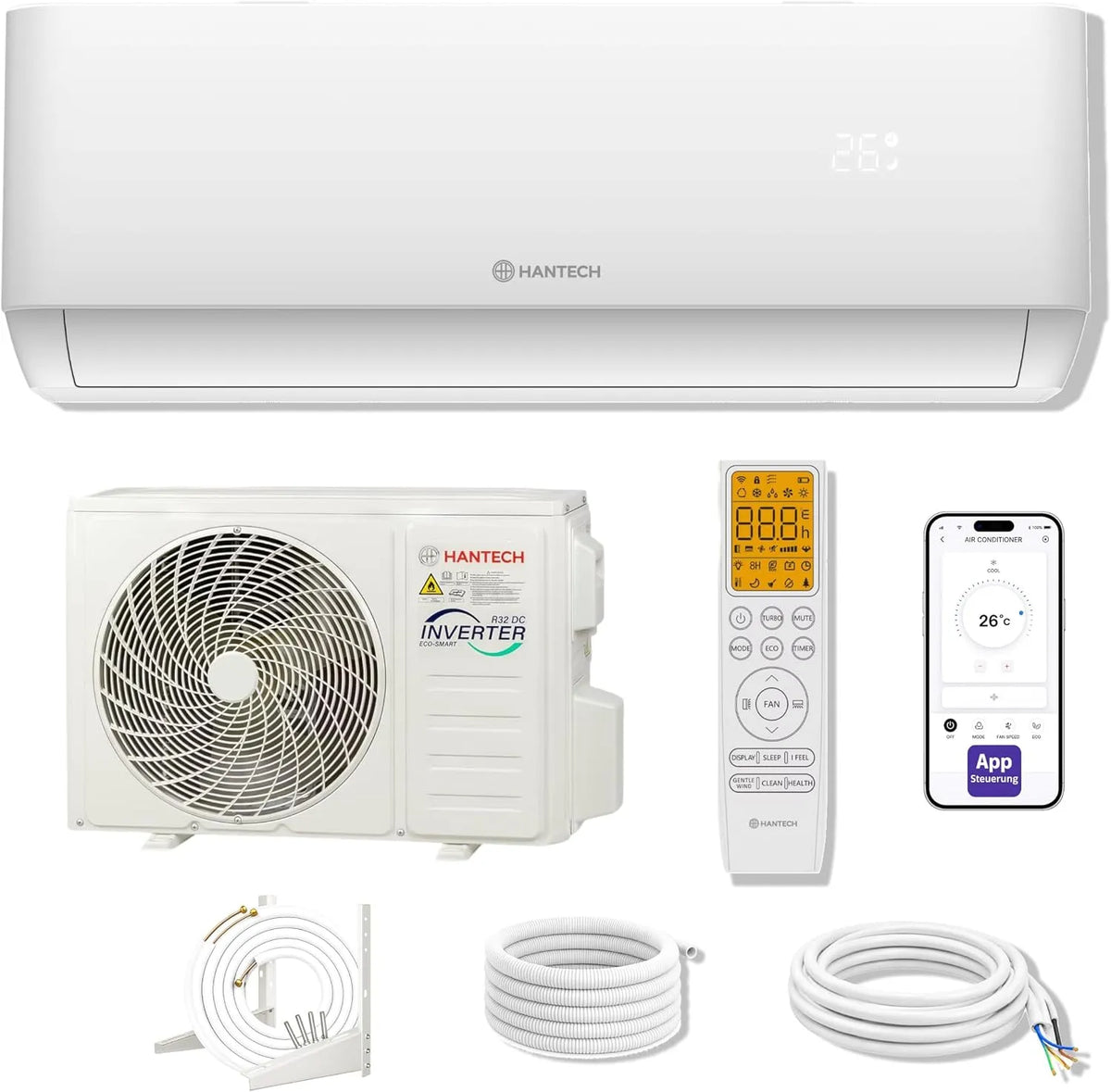 HANTECH 60m2, Splitové klimatizace, Rozdělený klimatizaci 18000 BTU (do ) H-PRO vytápění a chlazení funkce, vzduchový, Bílá, 18000 BTU, 9000 BTU
