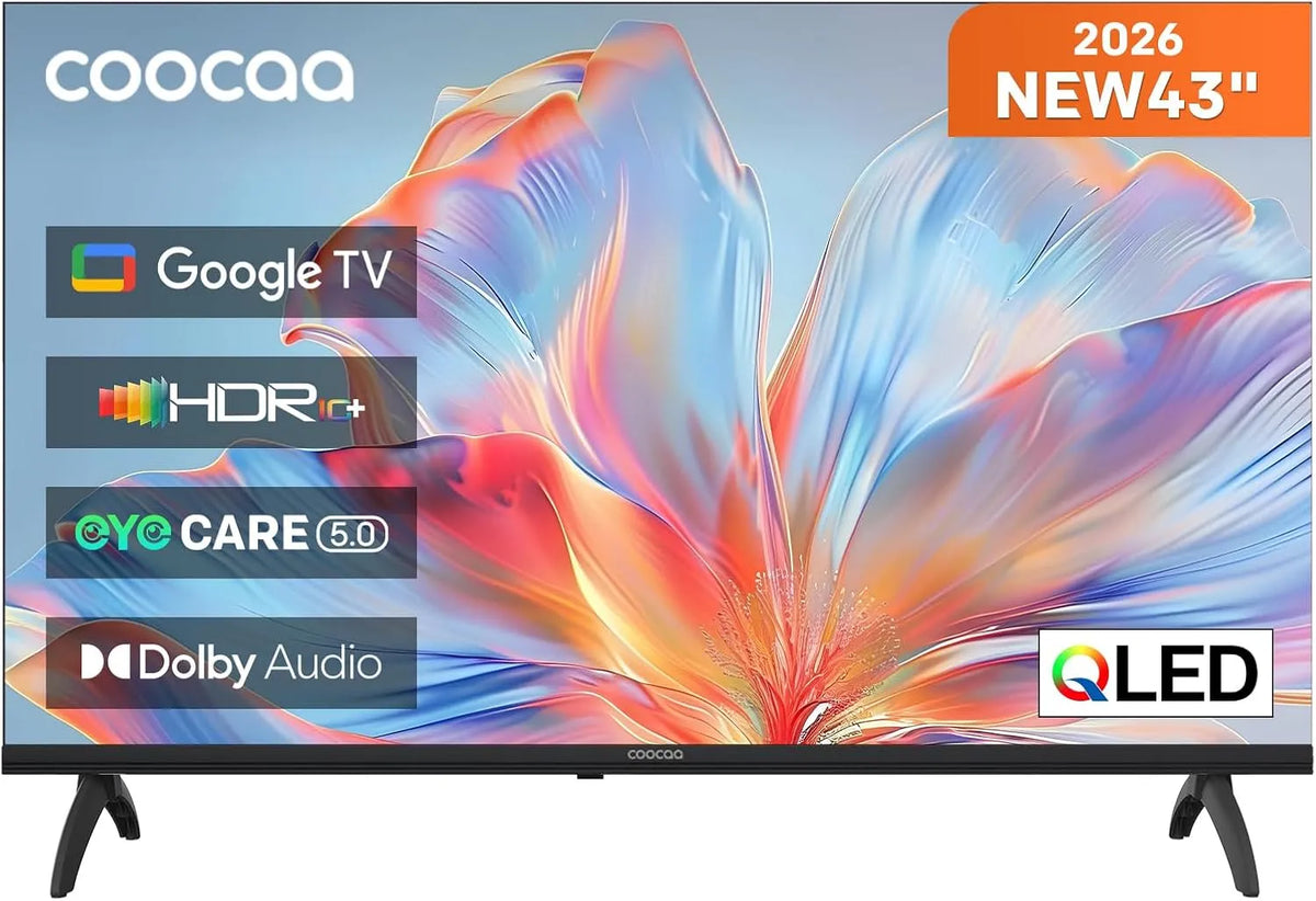 coocaa DVB-T HDR10, Televizory, /-T2/-C/-S/-S2 43 palců TV, 109cm, QLED FHD Smart TV s Google TV, HLG, Dolby, Černá, QLED