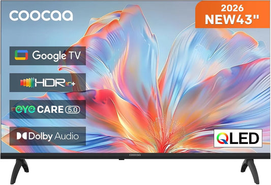coocaa DVB-T HDR10, Televizory, /-T2/-C/-S/-S2 43 palců TV, 109cm, QLED FHD Smart TV s Google TV, HLG, Dolby, Černá, QLED