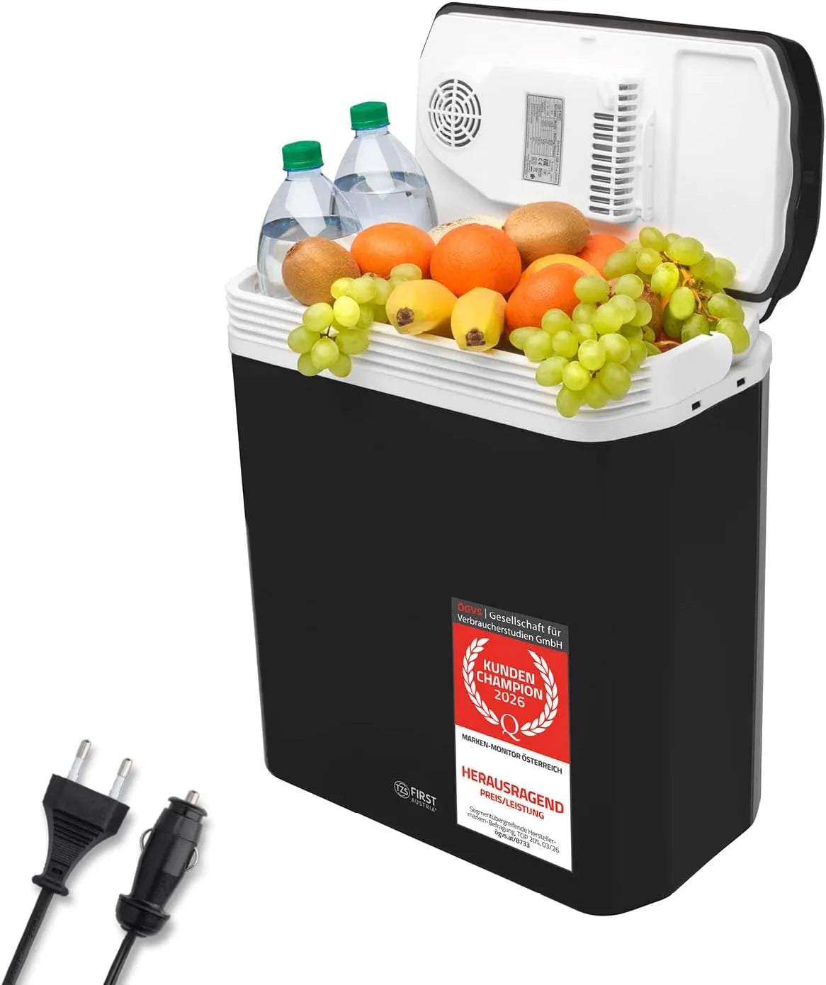 TZS First Austria, Chladničky, TZS První Rakousko - Chladicí box 24L elektrické 12V 230V připojení pro auto &, Černá, 24L, 12V, 230V, 240 V
