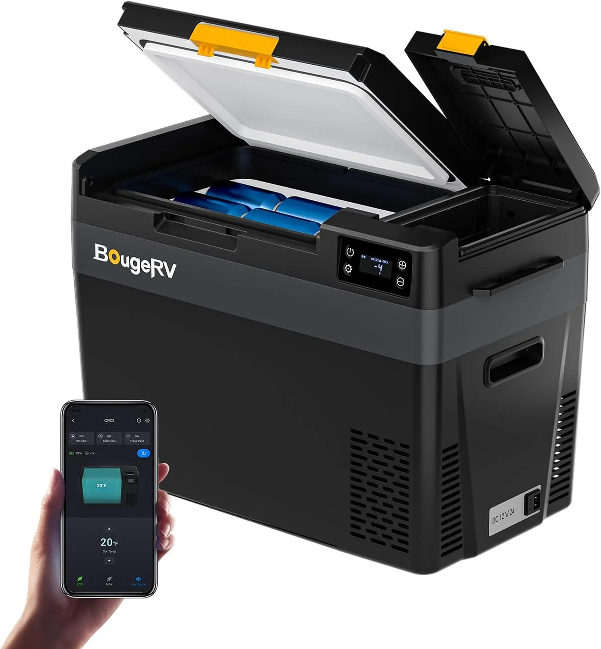 BougeRV CRX3, Chladničky, Chladicí box na kompresor 28L, do -20 ° C, ovládání aplikace, Černá, 28L, 12v, 230v, 240W