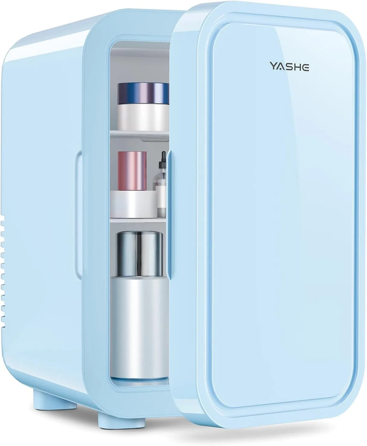 YASHE Liter/8, Minichladničky, Mini-Lednice, 6 l / 8 plechovek, 220-240 V AC / DC, přenosný termoelektrický, Modrá, 6 l, 240 V, 2 x 26 x 32 cm