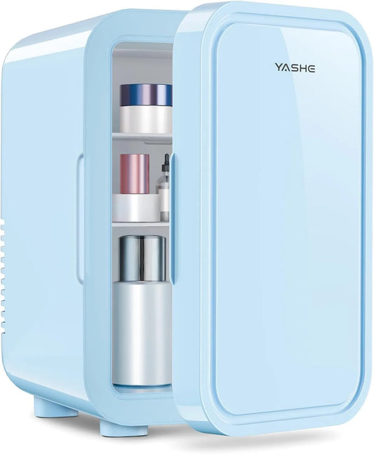 YASHE Liter/8, Minichladničky, Mini-Lednice, 6 l / 8 plechovek, 220-240 V AC / DC, přenosný termoelektrický, Modrá, 6 l, 240 V, 2 x 26 x 32 cm