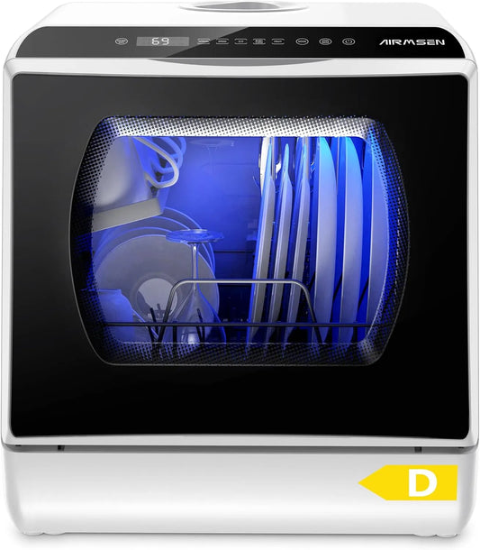 AIRMSEN, Stolní myčky nádobí, stolní myčka nádobí, mini myčka s 5 + 1 programy a 5L vodní nádrž, 2 způsoby, jak, Bílá / černá, 5L, 8 x 42, 5 cm