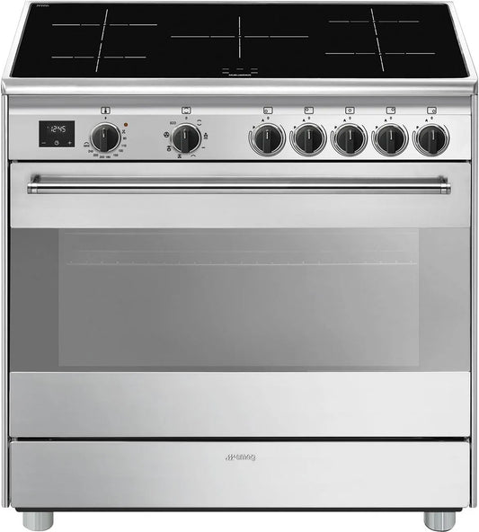Smeg BG91IX2, Sporáky, indukční sporák, 5 vařicích zón, 90 x 60 cm, multifunkční elektrická trouba, Černá, 5 v, 2 v, 7400 W