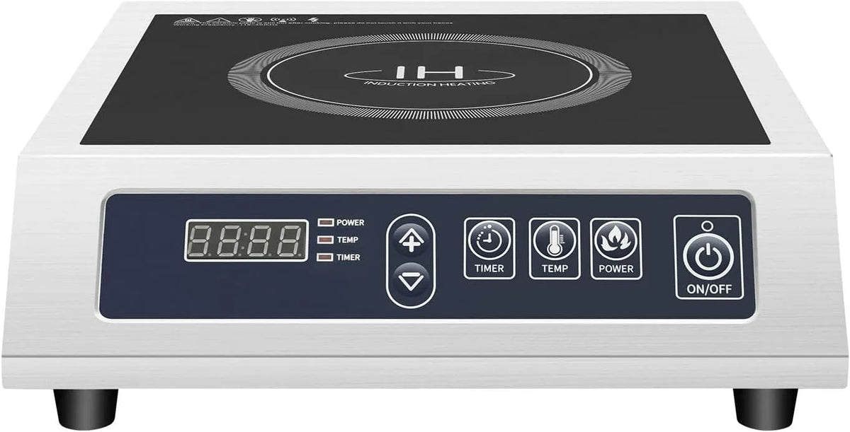 ZHINELY 10-Temperaturgetriebe 10-ti, Varné desky, Indukční plotýnka 3500W, Indukční plotýnka Komerční nerezová ocel, elektrický, Stříbrná, 3500W