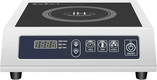 ZHINELY 10-Temperaturgetriebe 10-ti, Varné desky, Indukční plotýnka 3500W, Indukční plotýnka Komerční nerezová ocel, elektrický, Stříbrná, 3500W