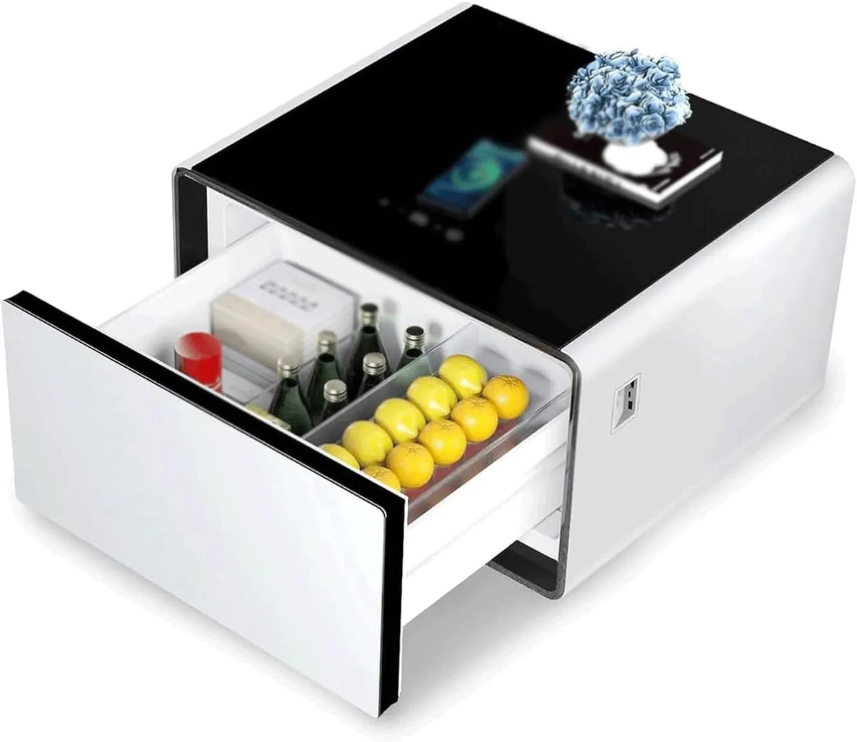 GddOGUK, Noční stolky, Chytrý noční stolek, 15 W bezdrátové nabíjení, noční stolek s vestavěným lednice, Bílá, 15 W, 8 x 26, 5 x 18, 75 l