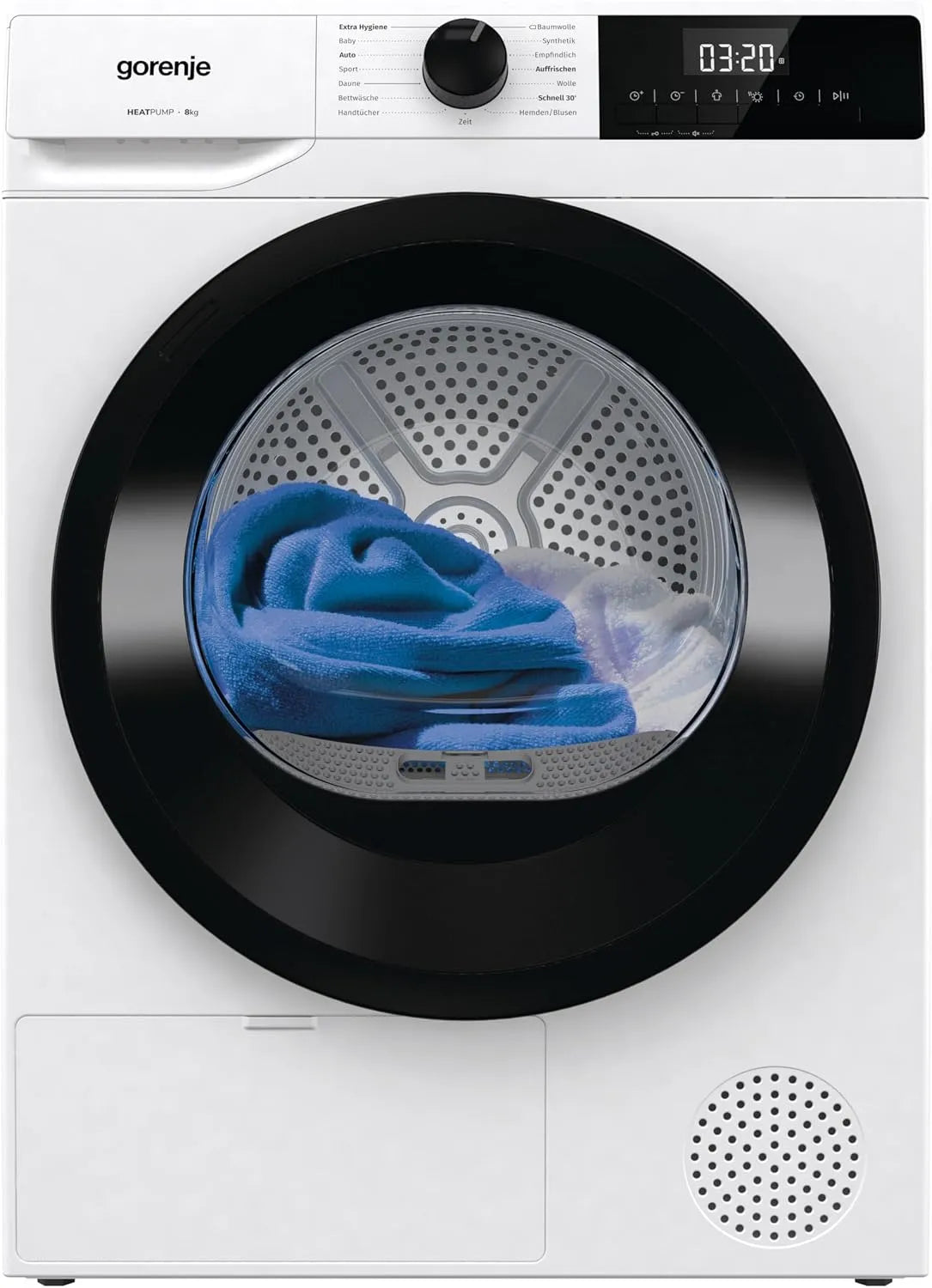 Gorenje DHNE83, Sušičky s tepelným čerpadlem, Dryer / Tepelné čerpadlo Kondenzace / 8KG / 15 Programy / TwinAir / Wetness, Černá, 8KG, 5 l