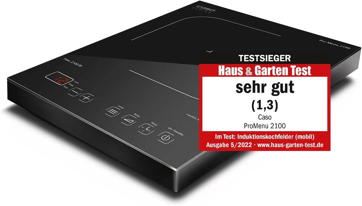 Caso, Varné desky, Pro Menu 2100 mobilní indukční horká deska, test vítěz House & Garden Test, Smart, Černá, 24cm, 2100 W, 28 x 36, 5 x 6 cm