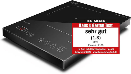 Caso, Varné desky, Pro Menu 2100 mobilní indukční horká deska, test vítěz House & Garden Test, Smart, Černá, 24cm, 2100 W, 28 x 36, 5 x 6 cm