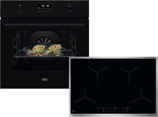 AEG AB37BP BPK53516XB, Sety sporáku a trouby, sada Pyrolýzní pekárenský nábytek + Indukční Cooktop OIO84A00XB, Černá, 77 cm, 65 l, 40 W