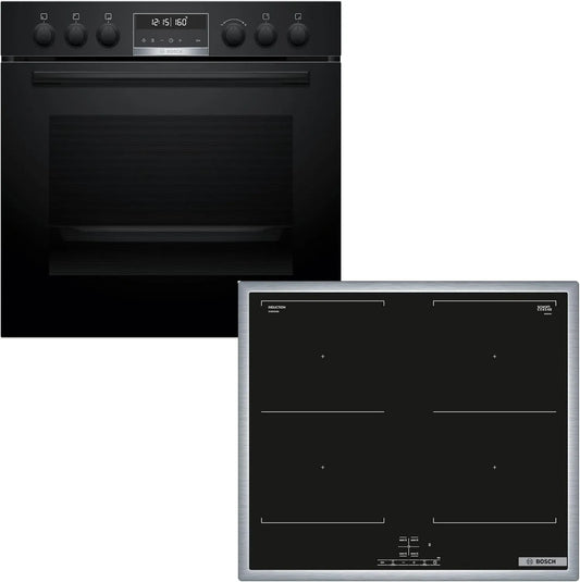 Bosch 3D-Hei HND677LS67, Sety sporáku a trouby, Sada sporáku, série 6, instalační sporák 60 cm s pyrolýzou a 3D teplým vzduchem, Černá, 677L