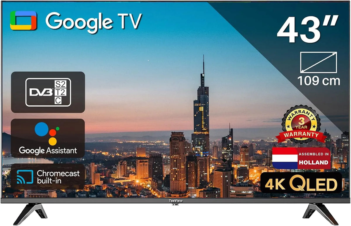 TEEVIEW, Televizory, Google Smart TV, Černá, QLED, 4K, 110cm