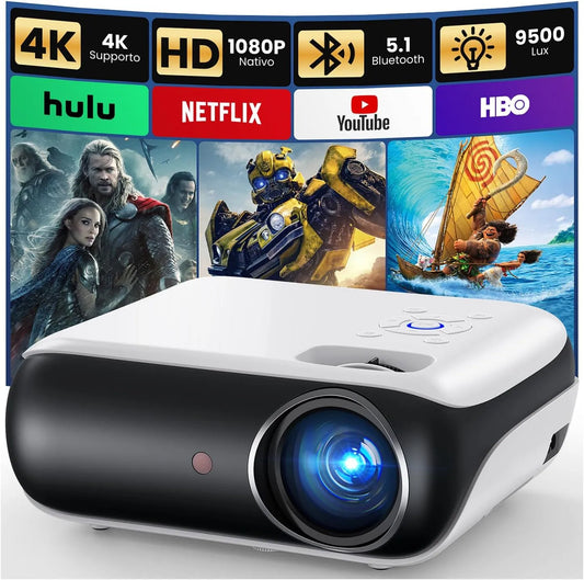 HAPPRUN 1080P, Projektory, Mini Beamer 4K, HOPPRUN H1 Full HD Beamer s Bluetooth - Native Přenosný venkovní, Černá, 4K, Full HD, 1920x1080, 1 l