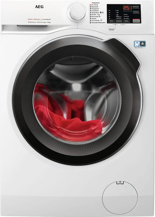 AEG L6AMZ49FL, Pračky, pračka, série 6000 s ProSense ®, 9.0 kg, klid, automatické množství, funkce, Bílá, 9W, 11G, 4W
