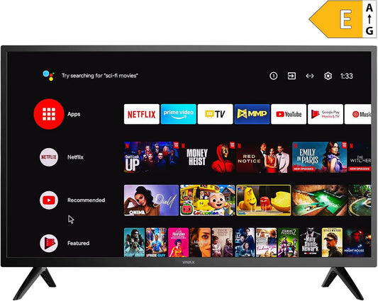 VIVAX HDR10 32LE21K, Televizory, Internet Browser Smart TV Android Ethernet WiFi Bluetooth Hlasová kontrola, Černá, 4K, 80cm, 32L, 2 G