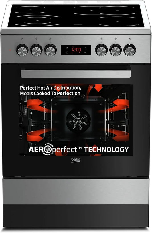 Beko FSM67320GXS, Sporáky, Oddělený sporák, multifunkční trouba s ceránovým sporákem, 60 cm, 72 l objem, Stříbrná, 67320G, 72 l