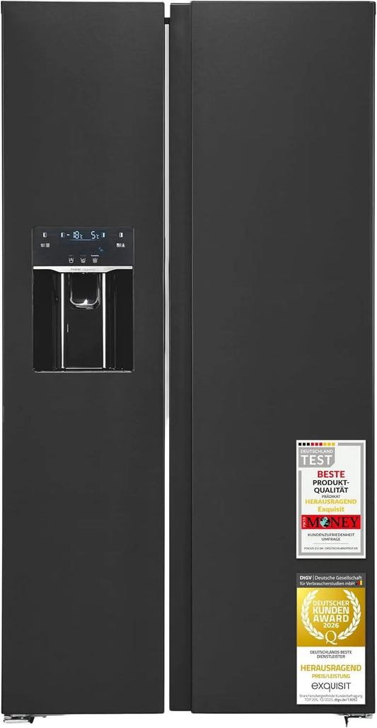 Exquisit, Kombinované chladničky s mrazákem, Excelentní Side- by- Boční Lednice 513 l, No Frost, Vodní zásobník, Stříbrná, 513 l, 344 l, 169 l
