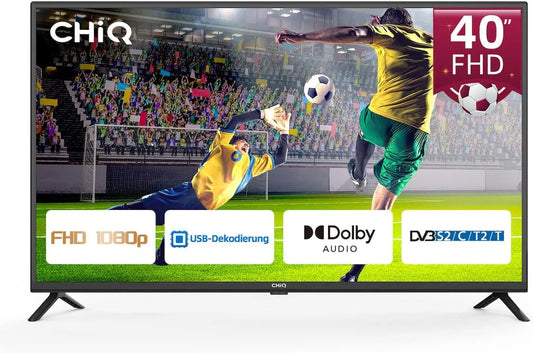 CHiQ DVB-T/T2/C/S2 1080p, Televizory, 40 palců (100 cm) LED TV FHD, Dolby Audio, Hotelmodu, Media Player, Triple Tuner, Černá, 100 cm, 240 V