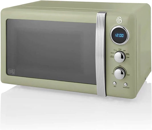 Swan SM22030GNEU, Samostatné mikrovlnné trouby, Retro Digitální Mikrovlnná trouba 20L, 5 úrovní výkonu, funkce rozmrazování, 60, Zelená, 22030G