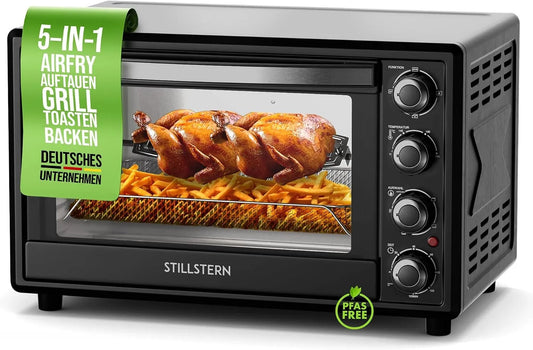 Stillstern, Mini trouby, Mini- pečení trouba s recirkulací vzduchu 35L (DE verze) Pizza Ø28, CYCLONE PRO +, Černá / stříbrná, 35L, 1G, 3G