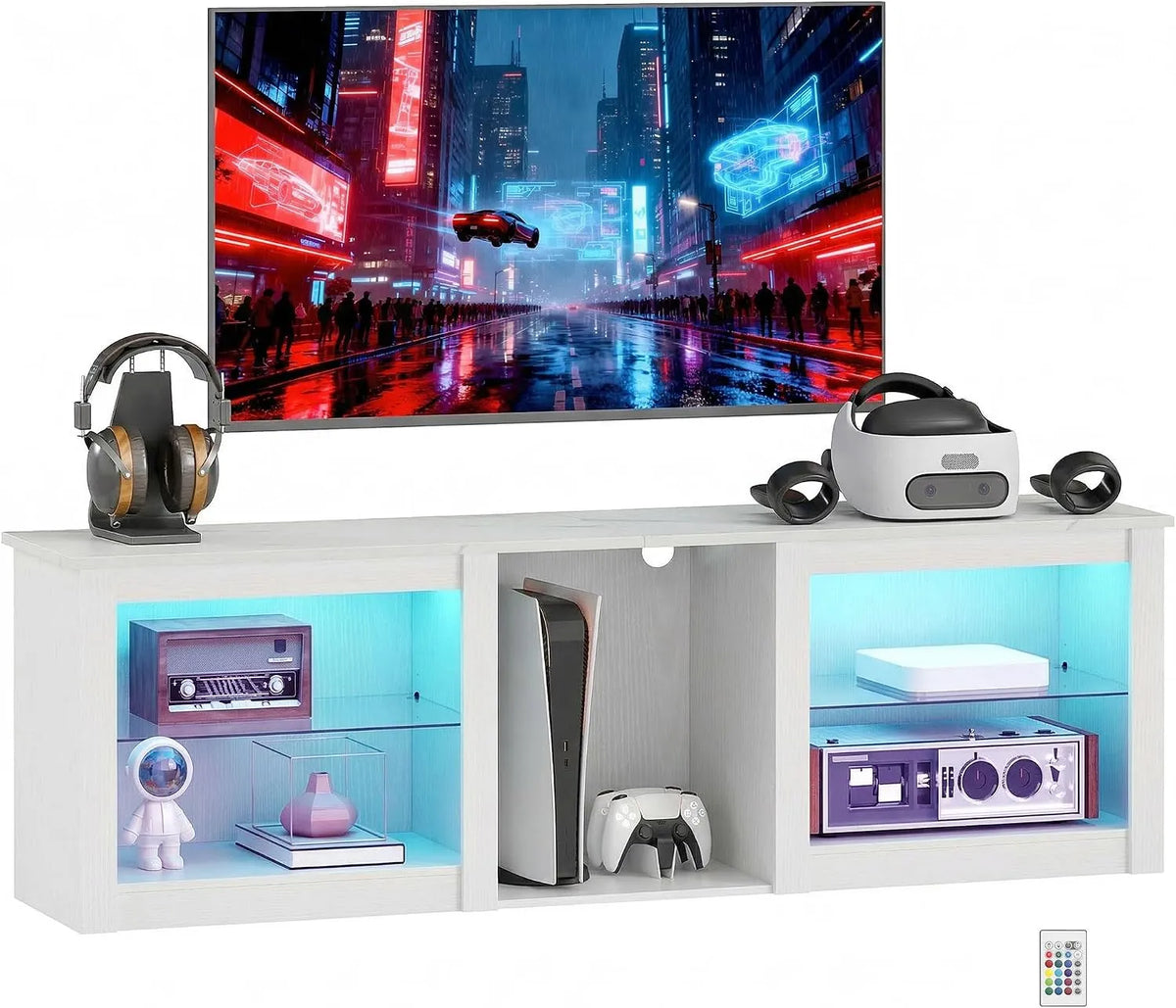 HOMCOM, TV stolky a nízké skříňky, TV nábytek s LED světly pro televizory do 70 palců 160cm bílý, Bílá, 160cm, 80 kg, 40 kg, 10 kg