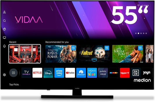 MEDION, Televizory, 138.8 cm (55 palců) QLED TV (Smart TV, Dolby Vision HDR, VIDAA Store, Prime, Černá, 138.8 cm, QLED, 4K, 840 x 2160