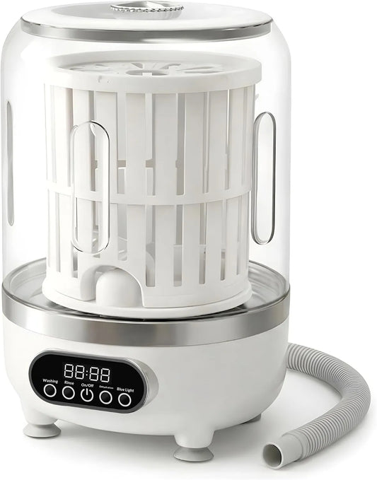 DineFlow 3-in-1, Přenosné pračky, Mini přenosná pračka, 3L Kapacita Kompaktní pračka s digitálním displejem & Více, Bílá, 3L, 18 × 18 × 26, 5 cm