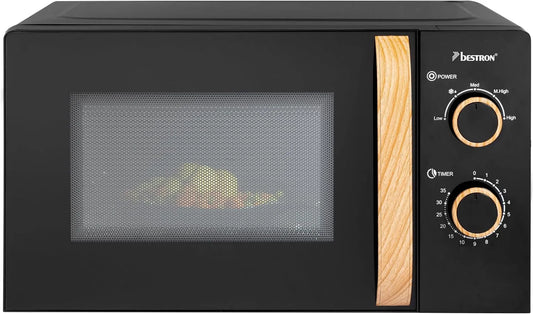 Bestron, Multifunkční mikrovlnné trouby, 25.5cm 700 Watt mikrovlnná trouba, dvoudílné ovládací panel s 5 úrovněmi výkonu &, Černá, 25.5cm, 700 W