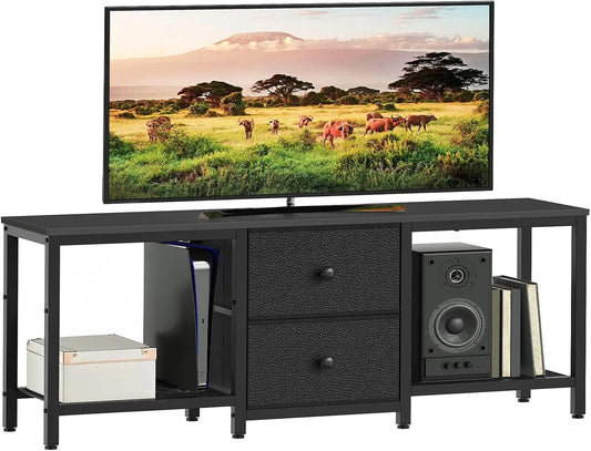 YATINEY XDS02BB, TV stolky a nízké skříňky, TV skříňka pro TV do 55 palců, TV stůl, TV konzole, nízkomorová s otevřenými, Černá, 120 x 30 x 50 cm